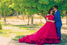 Load image into Gallery viewer, G123, Luxury Wine Puffy Cloud Trail Big Ball Gown, Size (XS-30 to L-38)