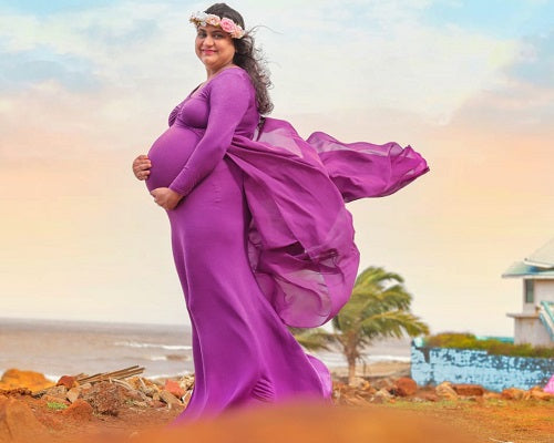 G41 (5), Purple Maternity Shoot Trail Baby Shower  Lycra Fit Gown, Size (ALL)