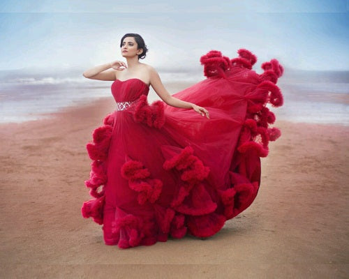 G148, Wine Off-Shoulder Cloud Trail Ball Gown, Free Size,pp