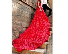 Load image into Gallery viewer, G226,(3) Red Luxury Feather Pattern Off-Shoulder Prewedding Extra Long Trail Gown, Size, (XS-30 to XL-40)