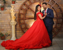 Load image into Gallery viewer, G137 (9), Luxury Red Puffy Cloud Trail Ball Gown, Size (XS-30 to xl 42)