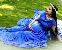 Load image into Gallery viewer, G400, Royal Blue Satin Long Trail Maternity Shoot Gown, Size(All)pp