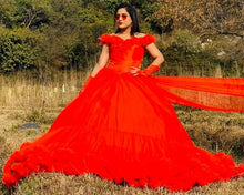 Load image into Gallery viewer, G137 (9), Luxury Red Puffy Cloud Trail Ball Gown, Size (XS-30 to xl 42)