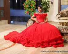 Load image into Gallery viewer, G137 (9), Luxury Red Puffy Cloud Trail Ball Gown, Size (XS-30 to xl 42)