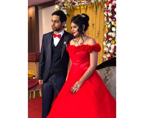 G137 (9), Luxury Red Puffy Cloud Trail Ball Gown, Size (XS-30 to xl 42)