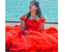 Load image into Gallery viewer, G137 (9), Luxury Red Puffy Cloud Trail Ball Gown, Size (XS-30 to xl 42)