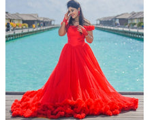 Load image into Gallery viewer, G137 (9), Luxury Red Puffy Cloud Trail Ball Gown, Size (XS-30 to xl 42)