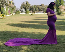 Load image into Gallery viewer, G218,(3) Purple Maternity Shoot Trail Baby Shower Lycra Body Fit Gown, Size(All)