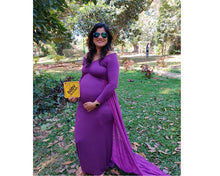 Load image into Gallery viewer, G41,(5) Purple Maternity Shoot Trail  Lycra Fit Gown, Size (ALL)