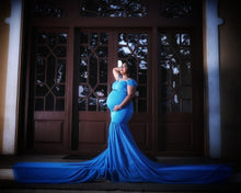 Load image into Gallery viewer, G46 (2), Blue Maternity Shoot Trail Baby Shower  Lycra Fit Gown, Size (ALL)