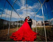 Load image into Gallery viewer, G137 (9), Luxury Red Puffy Cloud Trail Ball Gown, Size (XS-30 to xl 42)