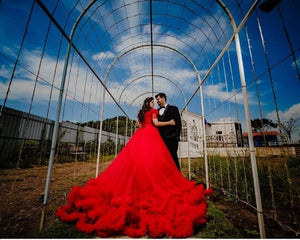 G137 (9), Luxury Red Puffy Cloud Trail Ball Gown, Size (XS-30 to xl 42)