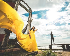 G178 (2), Yellow Prewedding Shoot Infinity Long Trail Gown Size(All)