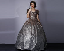 Load image into Gallery viewer, G136, Luxury Gold And Silver Princess Evening Ball Gown, Size (XS-30 to L-38)