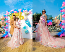 Load image into Gallery viewer, G210 (7), Light Pink Floral Maternity Shoot Baby Shower Trail Gown, Size (XS-30 to 4XL-48)