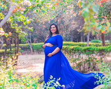 Load image into Gallery viewer, G500, Royal Blue Round Neck Maternity Long Trail Gown, Size(All)