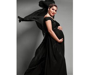 G100(12), Black Long Trail Maternity Shoot Baby Shower Gown, Size  (All)
