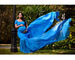 G46 (2), Blue Maternity Shoot Trail Baby Shower  Lycra Fit Gown, Size (ALL)