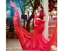 Load image into Gallery viewer, G231 (3), Wine Red Maternity Shoot Baby Shower Trail Lycra Body Fit Gown, Size (All)