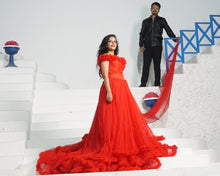 Load image into Gallery viewer, G137 (9), Luxury Red Puffy Cloud Trail Ball Gown, Size (XS-30 to xl 42)