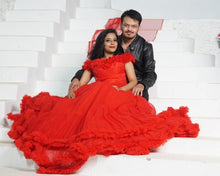 Load image into Gallery viewer, G137 (9), Luxury Red Puffy Cloud Trail Ball Gown, Size (XS-30 to xl 42)