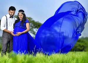 G300 (12), Royal Blue Long Trail Maternity Shoot Baby Shower Gown, Size(All)