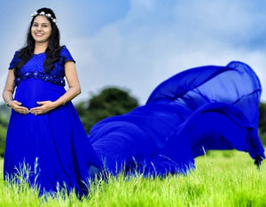 G300 (12), Royal Blue Long Trail Prewedding Shoot Gown, Size - (All)