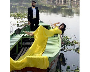 G178 (2), Yellow Prewedding Shoot Infinity Long Trail Gown Size(All)