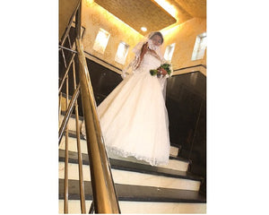 W176, White Long Flair Sleeve Wedding Ball Gown, Size (XS-30 to XL-40)