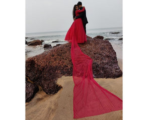 G135 (5), Wine Prewedding Shoot Semi Off Shoulder Ball gown infinity, Size (XS-30 to L-38))