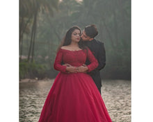 Load image into Gallery viewer, G135 (5), Wine Prewedding Shoot Semi Off Shoulder Ball gown infinity, Size (XS-30 to L-38))