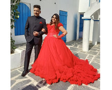 Load image into Gallery viewer, G137 (9), Luxury Red Puffy Cloud Trail Ball Gown, Size (XS-30 to xl 42)