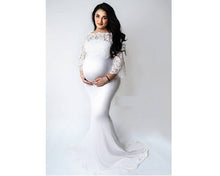 Load image into Gallery viewer, G308(2), White Os Full Sleeves Maternity Shoot Trail Baby Shower Gown, Size (All)