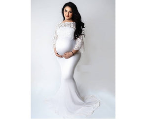 G308(2), White Os Full Sleeves Maternity Shoot Trail Baby Shower Gown, Size (All)
