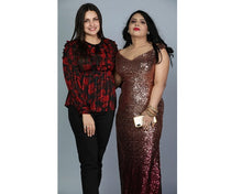 Load image into Gallery viewer, G157, Golden Copper Magenta Mermaid Cocktail Evening Gown, Size (XS-30 to L-36),