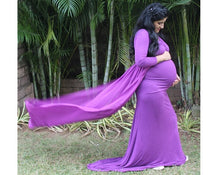 Load image into Gallery viewer, G41(6) Purple Maternity Shoot Trail Lycra Body Fit Gown, Size (All Sizes)