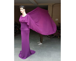 G346, Purple Maternity Shoot Baby Shower Trail  Lycra Fit Gown, Size (All)