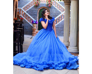 G237 (2),Luxury Royal Blue Puffy Cloud Trail Ball Gown,  Size - (XS-30 to XXL-42)