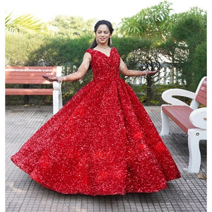 G337, Red Luxury Sequence Quinceanera Ball gown, Size (XS-30 to L-38)
