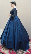 Load image into Gallery viewer, G327, Navy Blue Satin Off Shoulder Trail Ball gown, Size (XS-30 to L-40)
