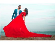 Load image into Gallery viewer, G129 (3), Red Offshoulder Half Sleeves Infinity Prewedding Shoot Trail Ball Gown, Size (XS-30 to L-38)
