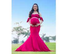 Load image into Gallery viewer, G247 (2), Red Wine Maternity Shoot Baby Shower Trail  Lycra Fit Gown, Size (All)