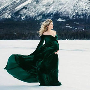 G54, Green Velvet Maternity Shoot Baby Shower Trail Lycra Body Fit Gown, Size (All)