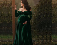 Load image into Gallery viewer, G54, Green Velvet Maternity Shoot Baby Shower Trail Lycra Body Fit Gown, Size (All)