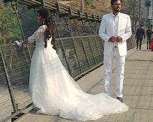 Load image into Gallery viewer, W172, White Lace Full Sleeves Prewedding Trail Ball Gown, Size (XS-30 to XL-40)