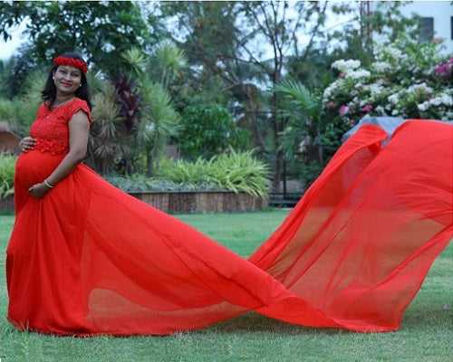 G600(5), Red Long Trail Maternity Shoot Baby Shower Gown,  Size(All)