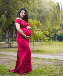 G42 (4), Long Off Shoulder Wine Maternity shoot Baby Shower dress, Size (ALL)