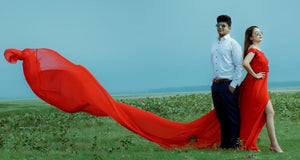 G601(7), Red Long Slit Cut Trail Prewedding Shoot Gown Size(All)