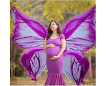 Load image into Gallery viewer, G218,(3) Purple Maternity Shoot Trail Baby Shower Lycra Body Fit Gown, Size(All)