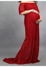 Load image into Gallery viewer, G408,  Wine Lace Os Maternity Shoot Trail Baby Shower Lycra Body Fit Gown, Size (All)